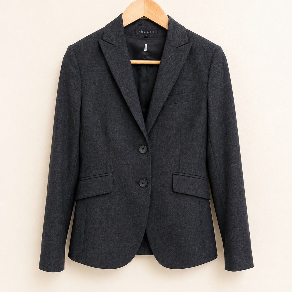 Theory Womens Charcoal Gray Wool Blend 2-Button Blazer Jacket A0701137 Size 4